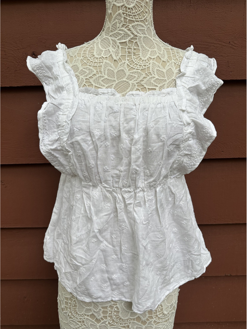 Old Navy White Flutter Sleeve Smocked Babydoll Top Vintage Cottagecore Bohemian